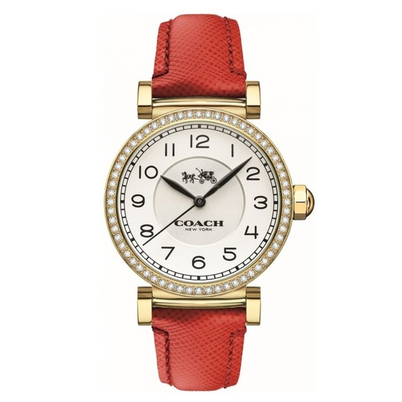 COACH GOLD-TONE GLITZ CASE RED LEATHER WATCH - Picture 1 of 3